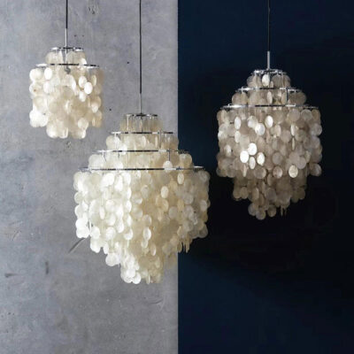 Verpan Cream Retro Nordic Wind Chime Pearl Shell Chandelier – for Living & Dining Rooms, High-End Light Luxury Style