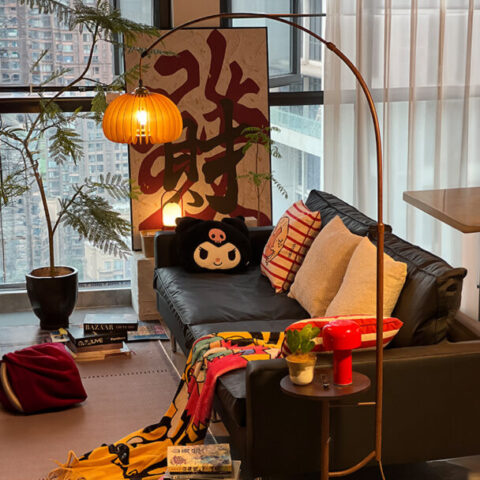American Retro Pumpkin Storage Floor Lamp – 2025 New Model, Ambient Light for Living Room or Sofa Side, Mid-Century Decorative Standing Lamp