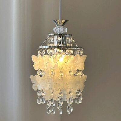 French Cream & American Luxe Mermaid Shell Wind Chime Crystal Pendant – Bar, Bedroom, Café & Balcony “Grape Cluster” Lighting